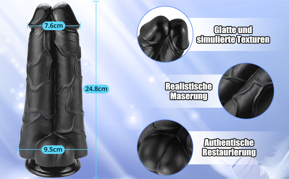 Силіконовий Doppeldildo Double Dildos - Реалістичний двосекційний вібратор з сильним присоском (Чорний)