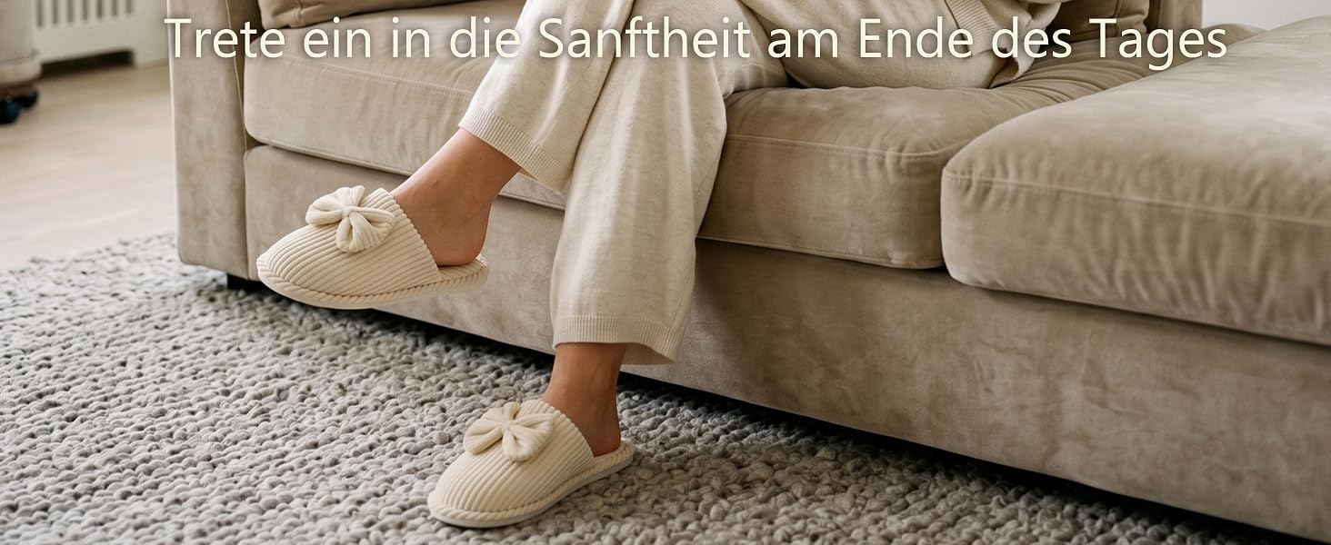 Жіночі зимові капці Coswind з ефектом пам'яті Memory Foam, плюшева підкладка та вельветовий верх, колір бежевий, розмір 38.5/40 EU