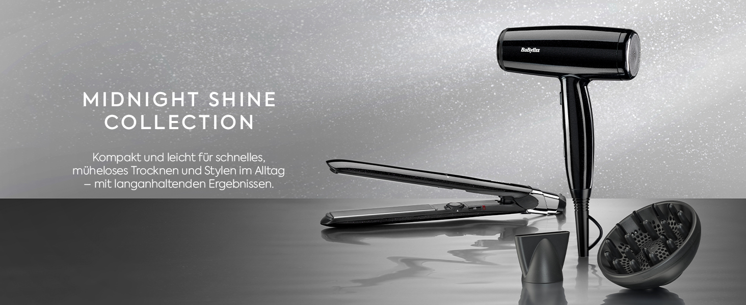 Випрямляч для волосся BaByliss Midnight Shine ST590E з титано-керамічними пластинами, 13 рівнів температури (170–235°C), подовжені пластини, ефект анти-фриз, чорний