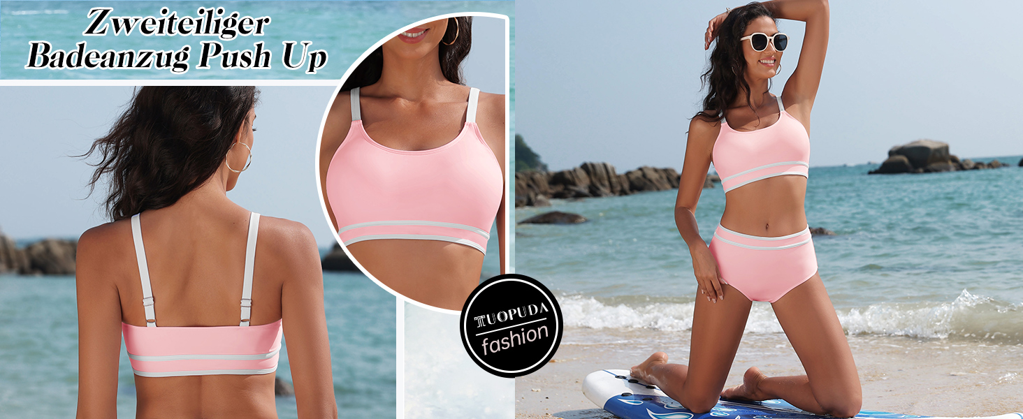 Бікіні Tuopuda для жінок: комплект з високою талією, шорти та топ з пуш-ап, спортивний двочастинний купальник, багряний колір, розмір M