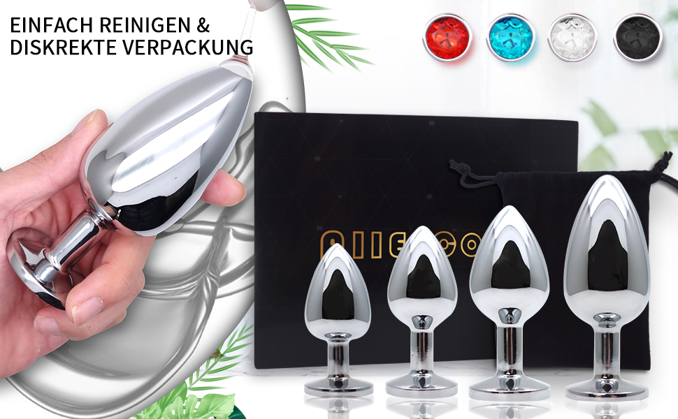 Набір анальних пробок (4 шт.) з металу, різних розмірів, для початківців, жінок, чоловіків, пар. Чорний колір.