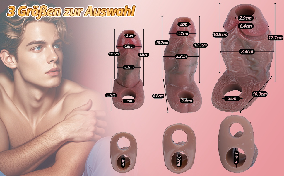 Реалістичний пеніс-чохол з кільцем для яєчок, для збільшення пеніса, з рідкого силікону, для затримки еякуляції (M)