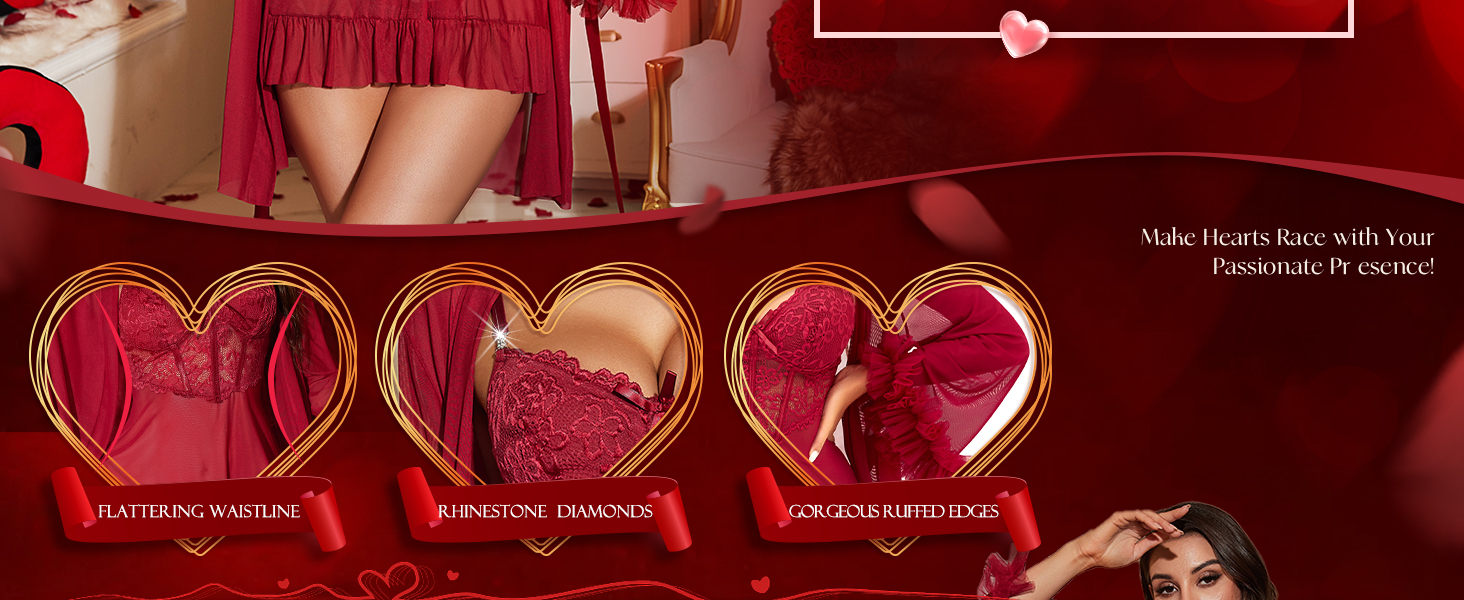 RSLOVE Комплект сексуальної білизни для жінок - мереживний комплект ніжної піжами, халат, 2-частинний неглиже, нічна сорочка, чорний M