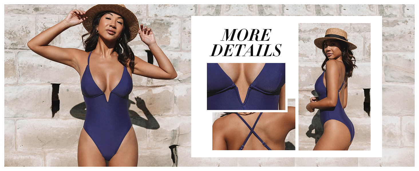 Купальник CUPSHE з V-подібним вирізом, глибоким вирізом на спині, фігурно виткий, одноцільний, колір: коричневий, принт: геометрія