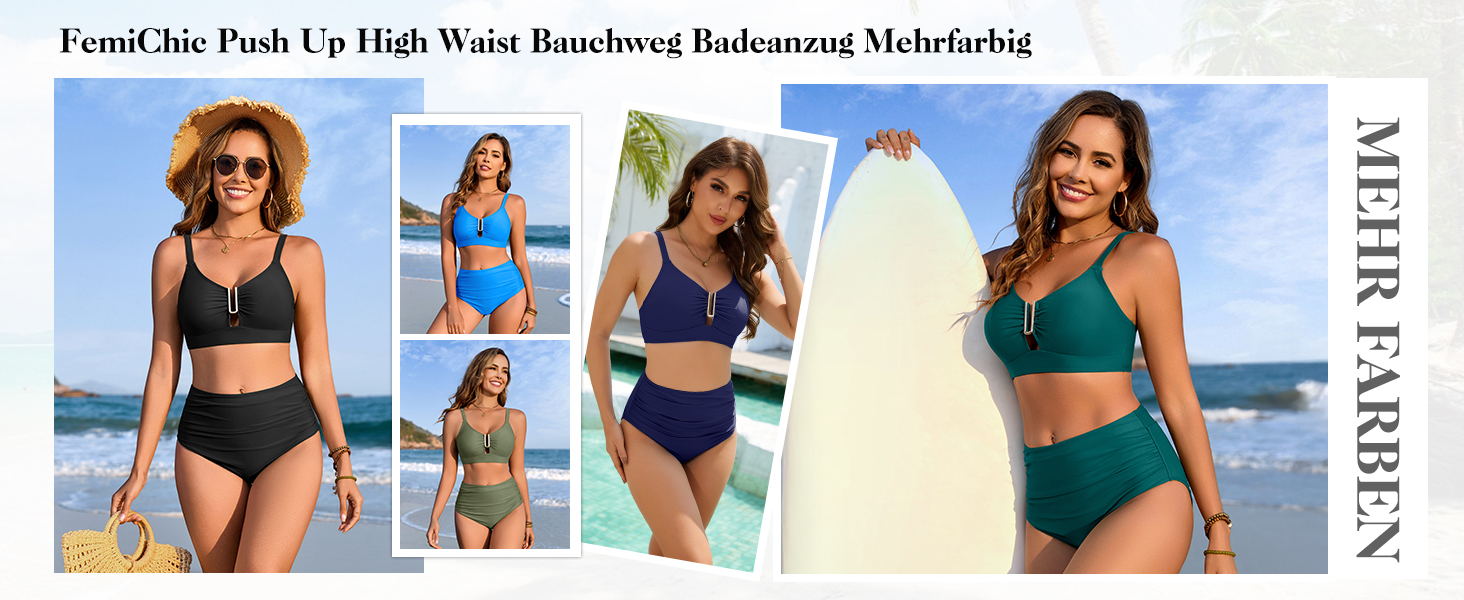 Бікіні жіночий комплект з пуш-ап, висока талія, слікучий ефект, двочастинний, сексуальний металевий U-подібний виріз з зав'язками, купальник, літня мода для жінок, чорний, розмір M