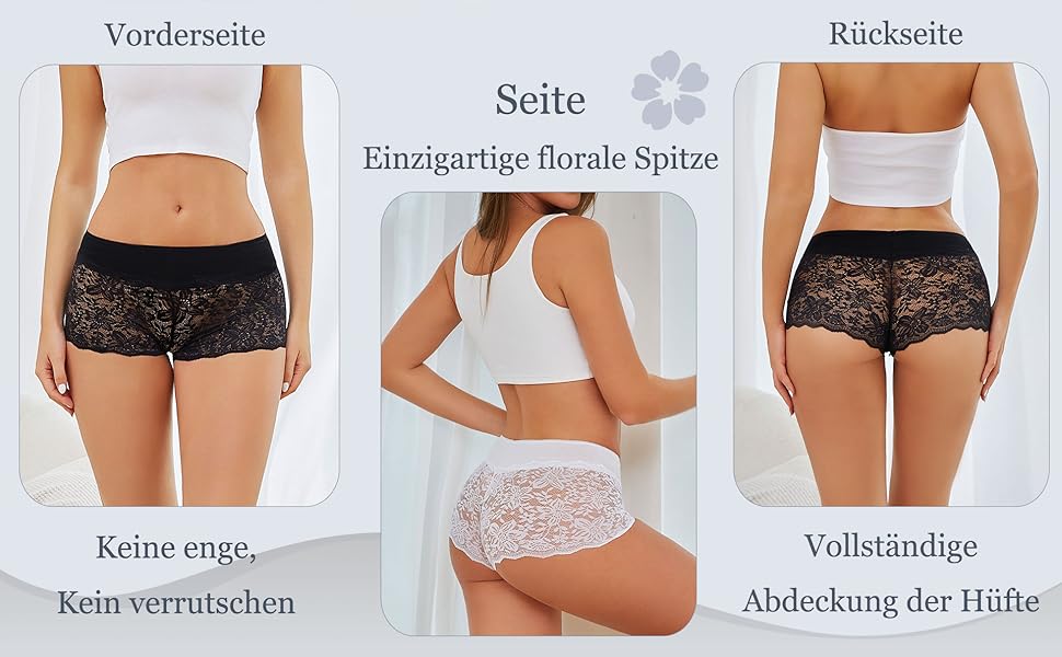 5 пар жіночої білизни: сексуальні панчіхи, трусики з мереживом, боксерки з бавовни, великі розміри S-3XL, чорний/бежевий/пудровий/фіолетовий/білий