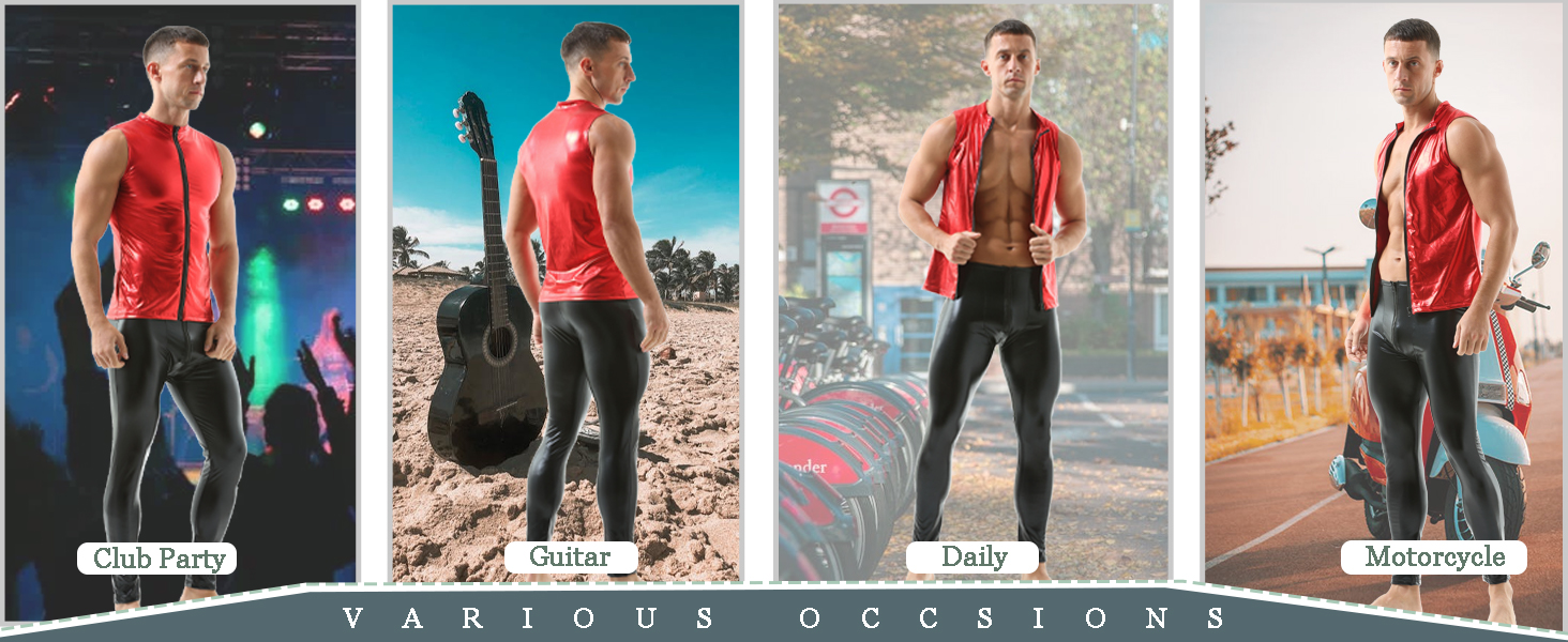 Чоловічі штани-легінси з екошкіри QiaTi, чорні, на блискавці, облягаючі