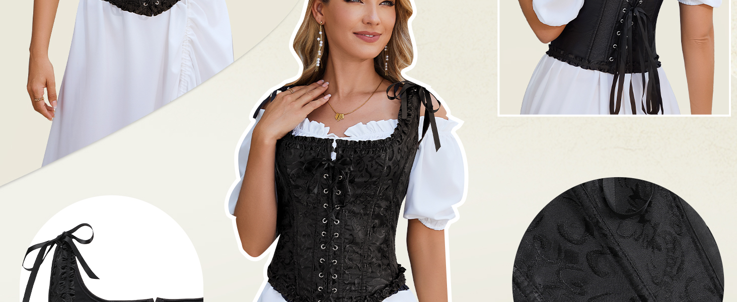 Корсетний топ LEACOOLKEY Renaissance з квітковим принтом, чорний, для костюмів на Хелловін