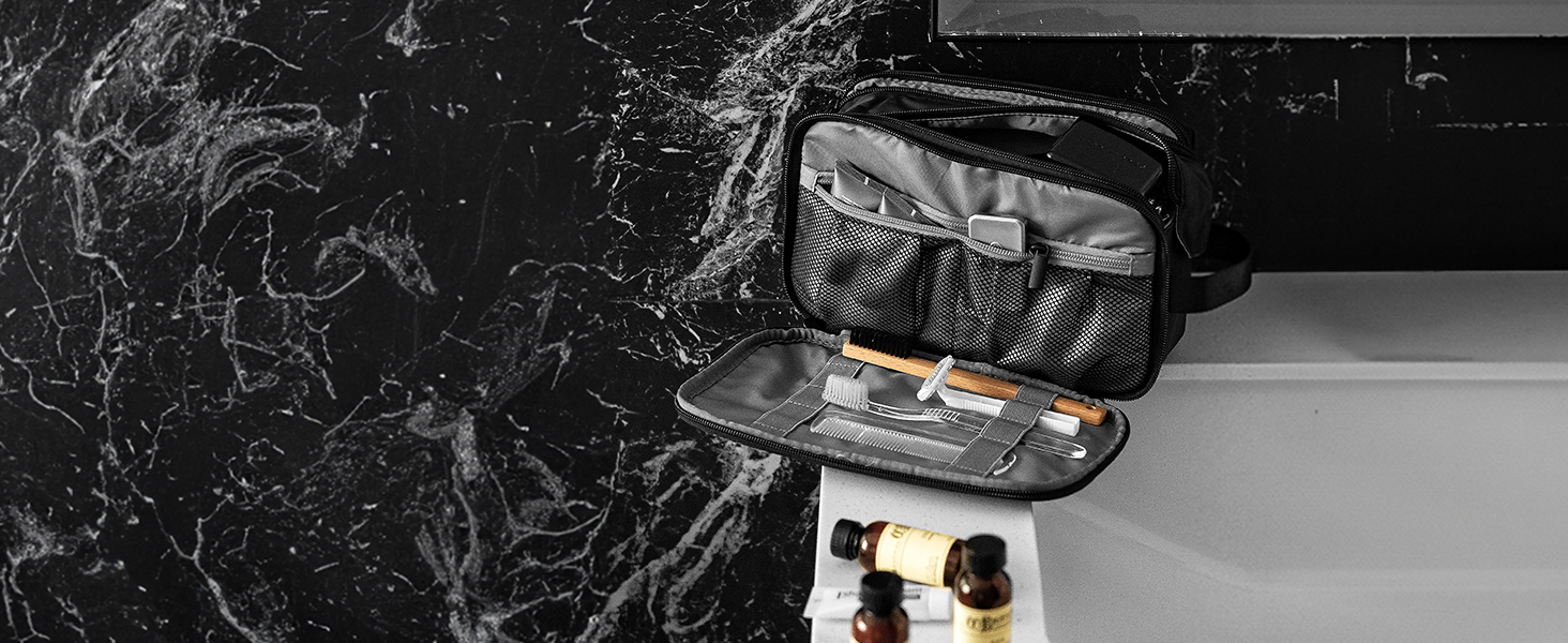 Чоловіча дорожня косметичка BAGSART, містка сумка для аксесуарів та гігієни з подвійною блискавкою, 5 л, темно-сіра (штучна шкіра)