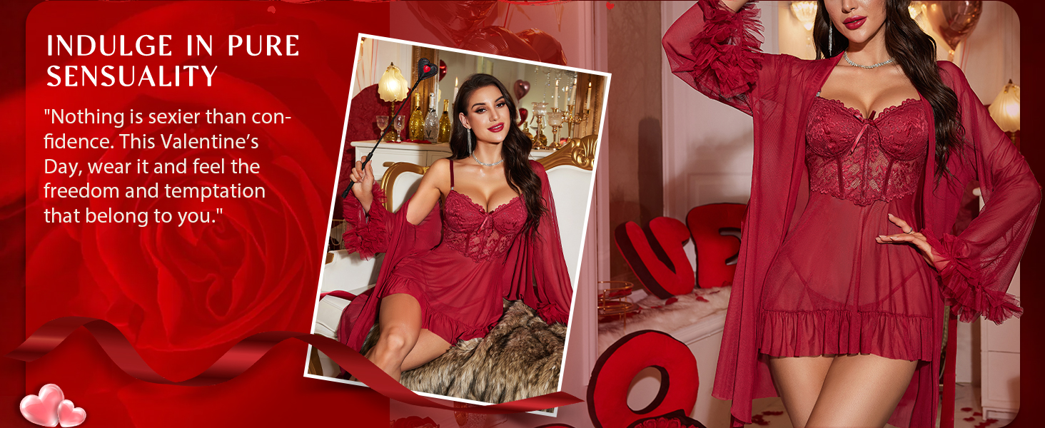 RSLOVE Комплект сексуальної білизни для жінок - мереживний комплект ніжної піжами, халат, 2-частинний неглиже, нічна сорочка, чорний M