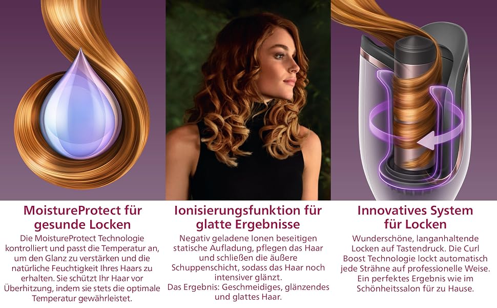 Автоматичний стайлер для завивки волосся Philips 8000 Series з технологією MoistureProtect, 27 варіантів укладання, білий, BHB878/00