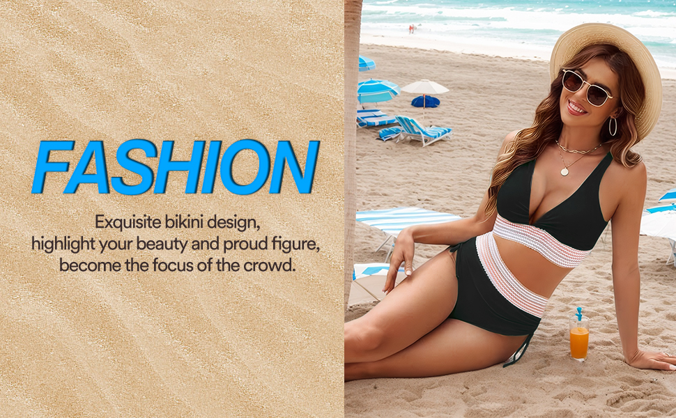 Бікіні з високою талією для жінок, комплект Push Up, контроль живота, регульовані бретелі, 2 шт., для пляжу, басейну, спа, чорний