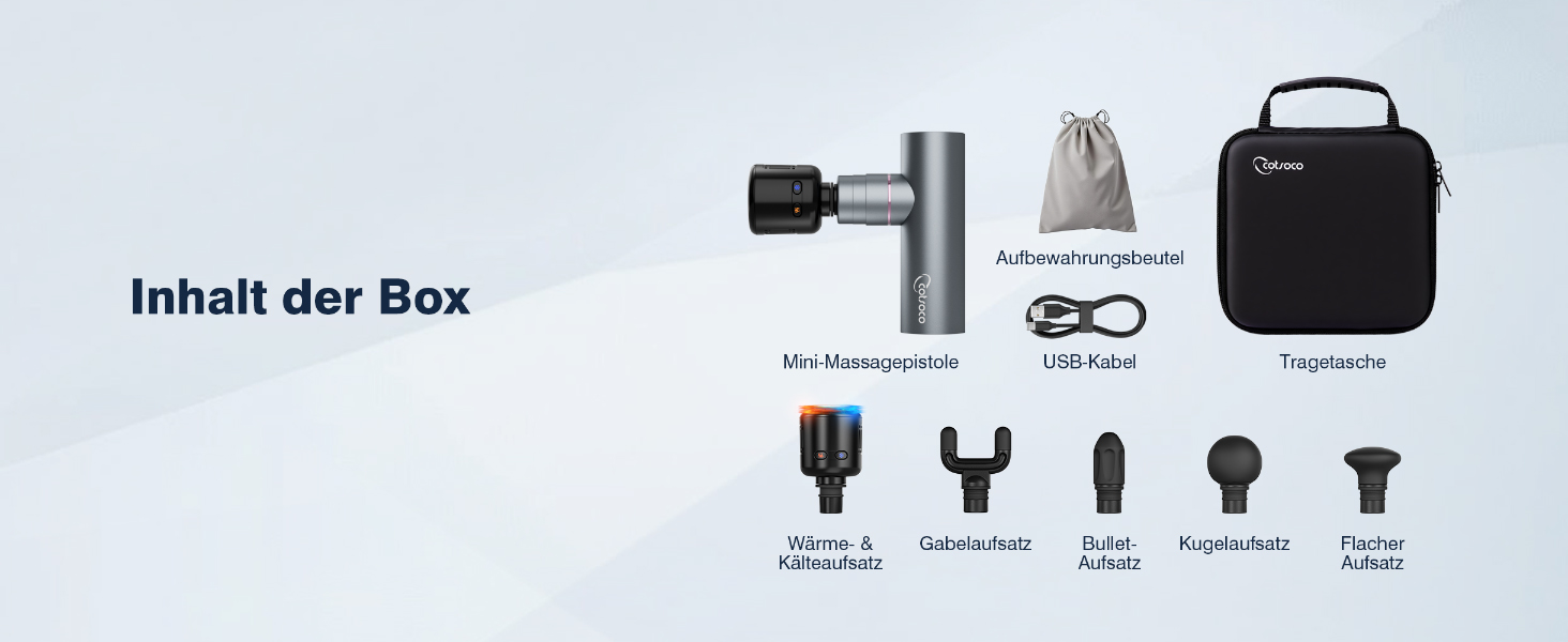 Перкусійний масажер cotsoco Mini Massage Gun з функціями підігріву та охолодження, металевий корпус, 5 насадок для глибокого масажу м'язів, сірий