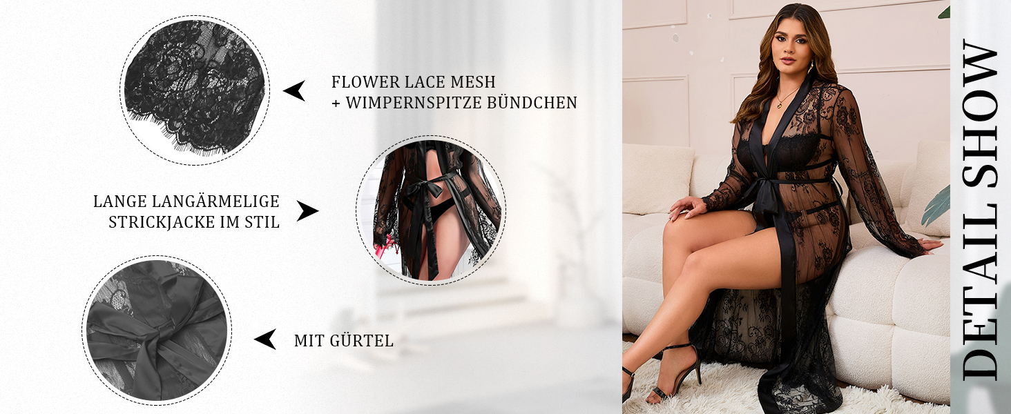 Кимоно жіноче довге мереживне пляжне сукня великих розмірів. Прозорий халат, піжама, бікіні, кардиган з поясом. Чорний колір.