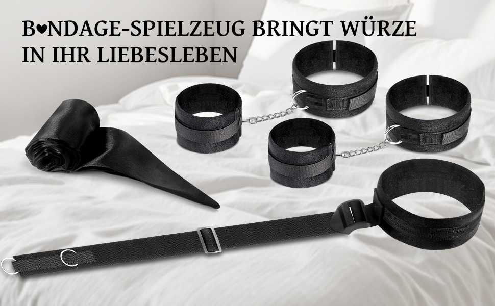 Набір для БДСМ-інтимних ігор для пар: набір для зв'язування, наручники, феттери, маска для очей, набори для зв'язування зап'ястя та шиї. 3 шт.