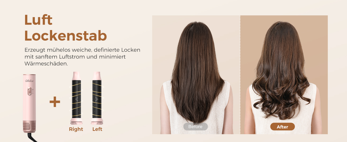 Мультистайлер для волосся 5 в 1 UKLISS Airstyler: фен, вирівнювач, круглі щітки та локони, чорний/рожевий