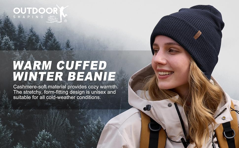 Зимова шапка з мериносової вовни Outdoor Shaping для чоловіків та жінок, тепла в'язана шапка з відкидним бортиком, колір Navy