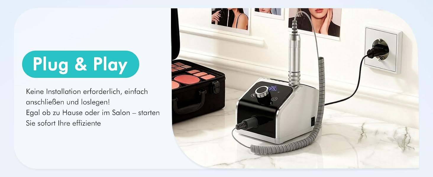 Професійний електричний апарат для манікюру та педикюру CozyZen 35 000 об/хв з LCD-дисплеєм, ручною та ножною педаллю, для акрилу, гелю та натуральних нігтів (Білий)