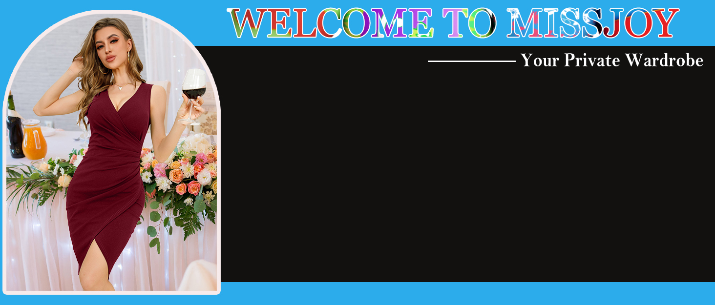 MISSJOY Сукня-футляр з V-подібним вирізом, без рукавів, з ефектом драпірування, чорна, S