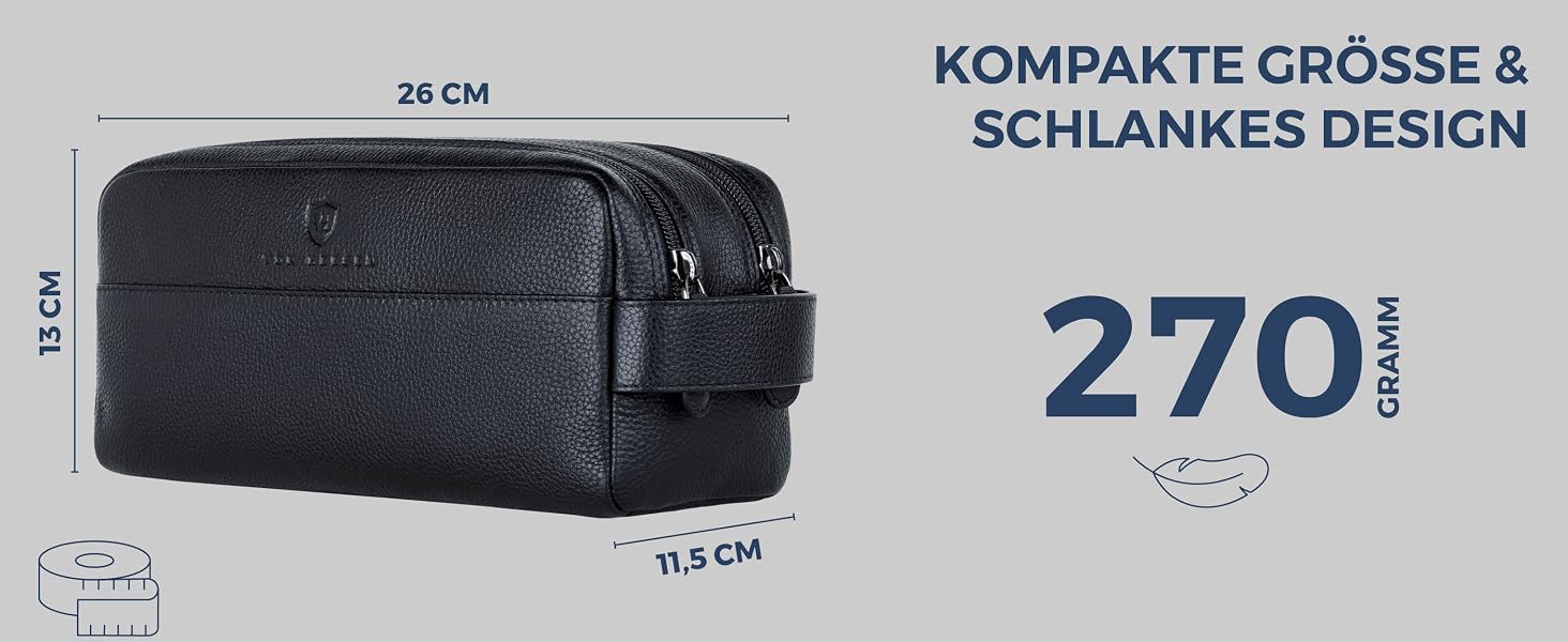 Шкіряна косметичка для подорожей VON HEESEN — універсальна сумка для аксесуарів та гігієни з 2-ма відділеннями, натуральна шкіра, чорна, великий розмір