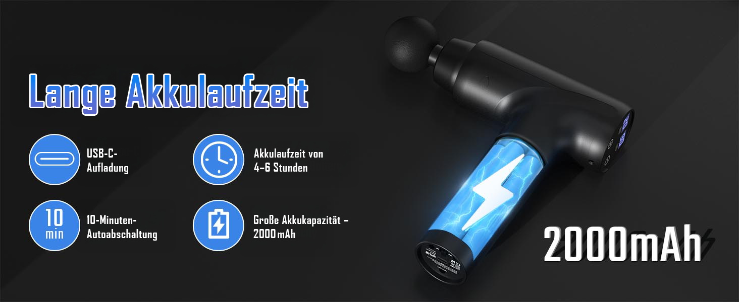 Перкусійний масажер Massage Gun з LED-дисплеєм, електричний масажний пістолет для м'язів (20 швидкостей, 9 насадок), сірий
