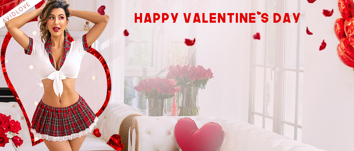 Комплект спідньої білизни Avidlove для рольових ігор: міні-спідниця з фалдами, сексуальний студентський костюм, білий