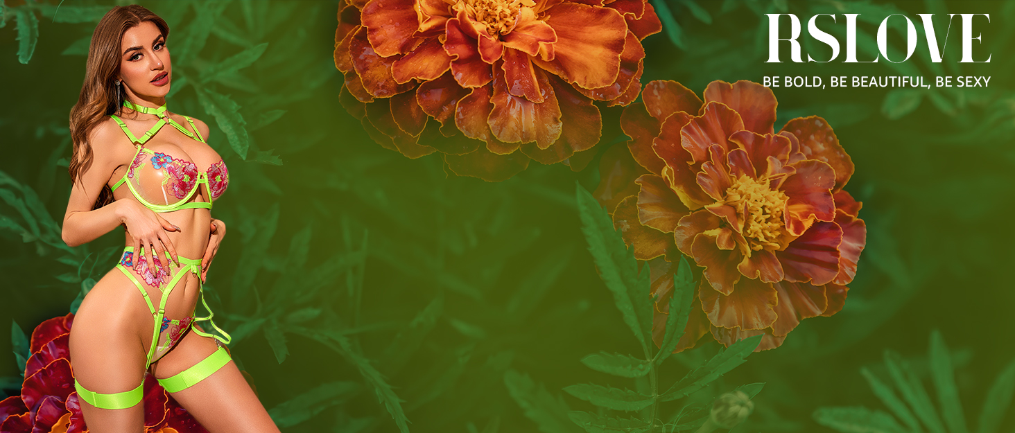 RSLOVE Комплекти нижньої білизни для жінок - Сексуальна спідня білизна з бретелями, мереживна піжама, комплект бюстгальтера та трусиків з стрічкою, XL, блакитний