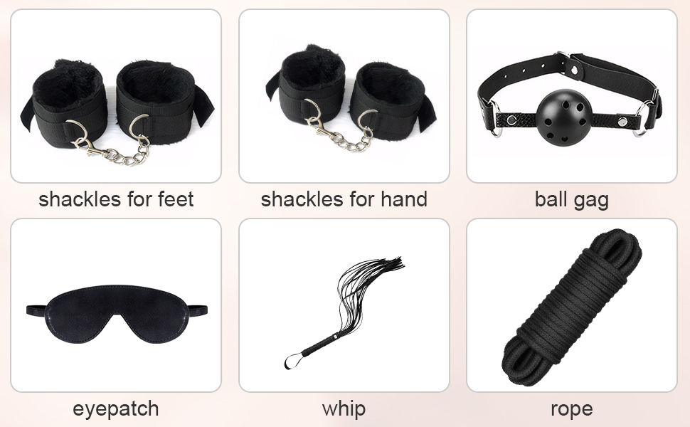 Набір для БДСМ-фетишу, 34 шт. (чорний та фіолетовий): кайдани, щипці для сосків, маска для очей, прічка. Ідеальний для початківців та досвідчених