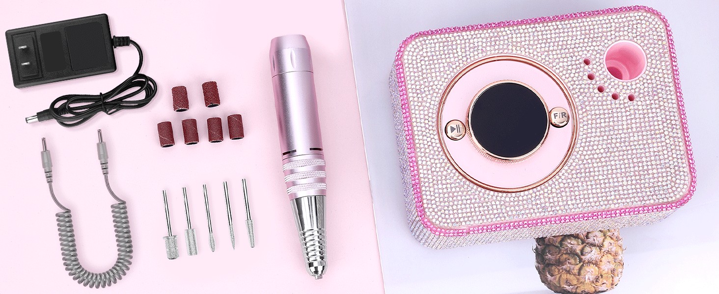 Професійний електричний апарат для манікюру та педикюру 45000 об/хв, портативний нігтьовий фрезер для зняття гель-лаку та акрилу, рожевий (діамантові насадки, акумуляторний)