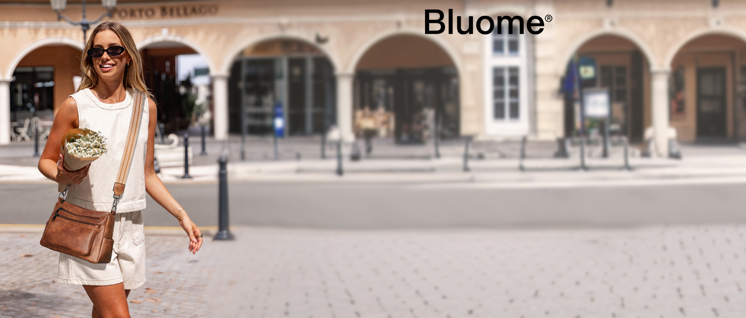 Жіноча сумка через плече Bluome, середня повсякденна сумка з екошкіри (PU), легка сумка на плече з регульованим ременем, коричнева, 7 л
