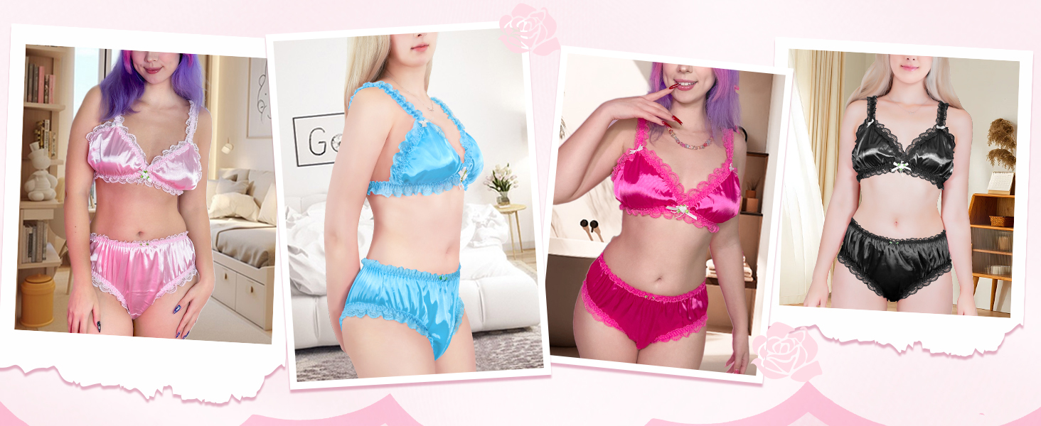 Набір спідньої білизни LittleForBig Sissy з мереживом та рюшами, блакитний, 4XL