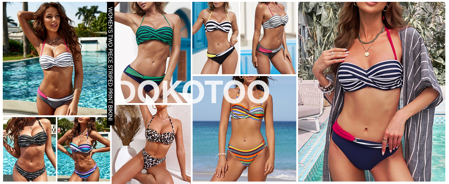 Бразильський бікіні Dokotoo Push-Up S-2XL блакитний: роздільний купальник для жінок