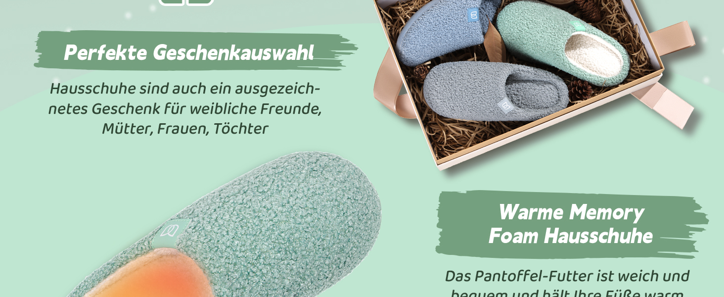 Жіночі зимові капці WateLves з ефектом пам'яті (Memory Foam), теплі та м'які тапочки з штучним хутром, протиковзкі домашні капці на плоскій підошві, зелені, розмір 38/39 EU
