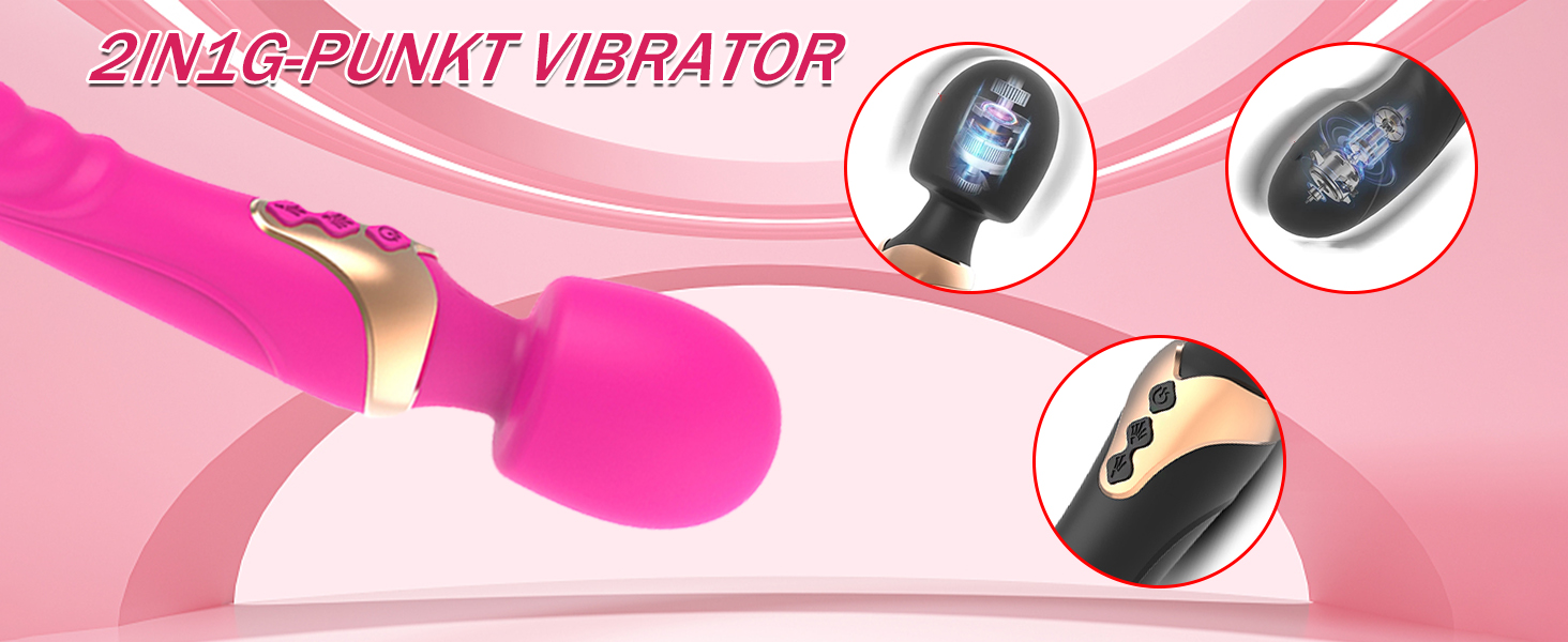 Вібратор PQKuss з функцією удару, силіконовий, подвійний наконечник для жінок та пар. 10 режимів вібрації, G-точка, кліторальний, з подвійним мотором. Червоний колір.