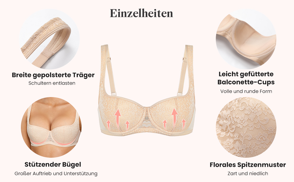 Добрева: Бальконний бюстгальтер Dirndl з кісточками, мереживний, з підтримкою, сексуальний, легкий, з підкладкою, великі розміри 75E, білий