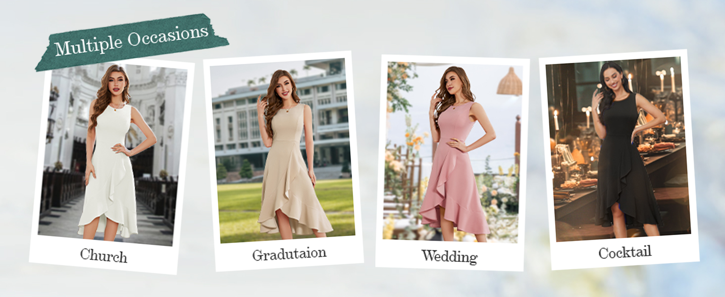 Сукня коктейльна DRESSTELLS для жінок, на весілля, в гості, скромна для церкви, вінтажна, на відпочинок, вечірня, темно-синя (L)