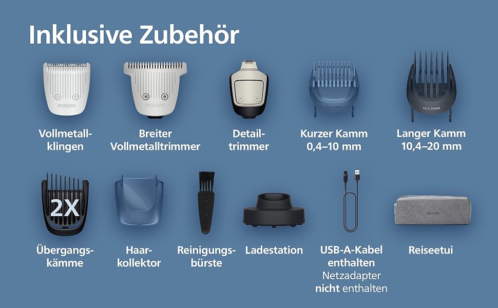 Тример для бороди Philips Beardtrimmer 7000 серії BT7670/15: самозаточувальні металеві леза, 40 налаштувань довжини, технологія BeardSense, водонепроникний, з зарядним пристроєм