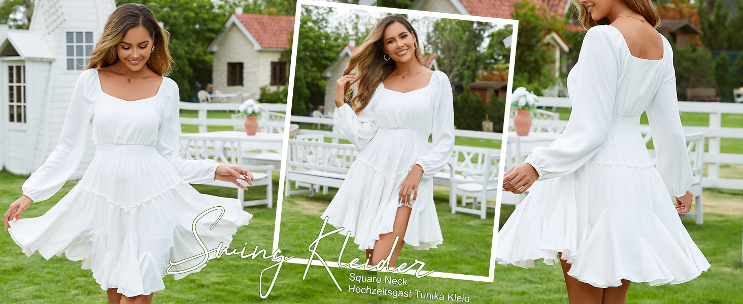 Сукня жіноча Beluring з довгим рукавом, квадратний виріз, висока талія, міні, бавовна, чорна