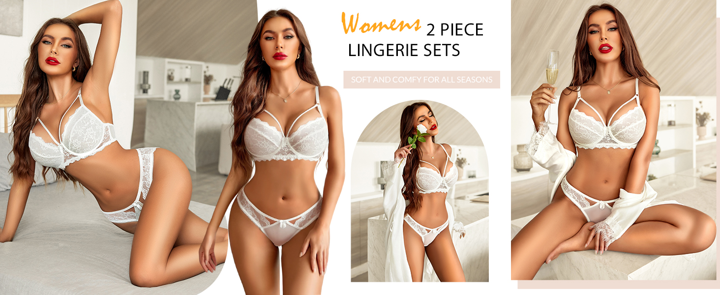 Avidlove Комплект жіночої білизни з мережива, сексуальний бюстгальтер з кісточками та трусики Push up, мереживний комплект, сексуальна білизна, вишуканий вигляд, червоний, XXL