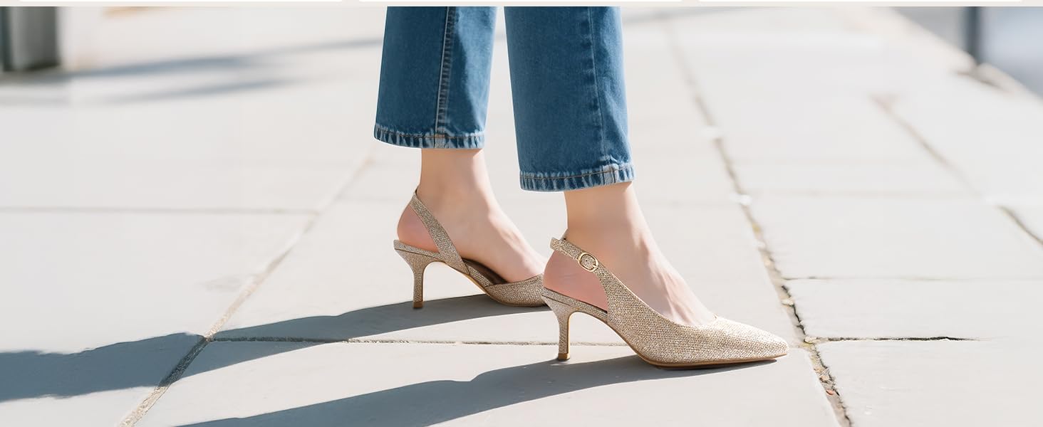 Жіночі босоніжки з відкритим носком та підборами Kitten Heels DREAM PAIRS, золотисті з блискітками, розмір 40 EU