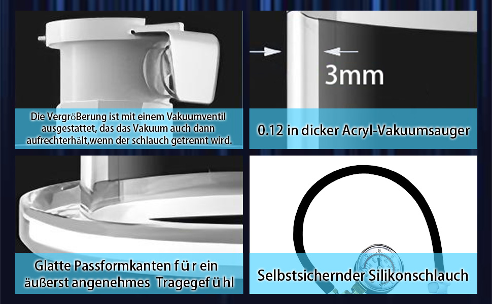 Насос для збільшення пеніса: ручний вакуумний насос з манометром та 6 силіконовими кільцями. Іграшка для чоловіків, збільшувач пеніса. Діаметр: 6.35 см