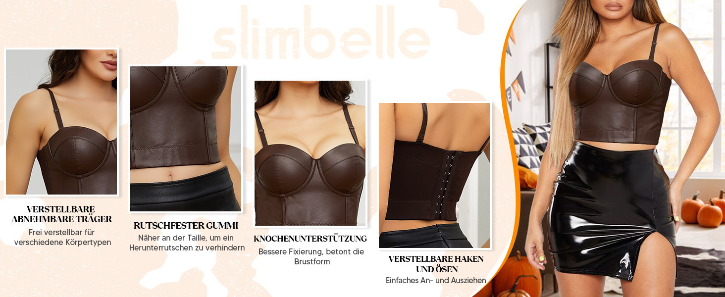 Топ SLIMBELLE з ефектом шкіри, чорний, без бретелек, корсетний, з пуш-ап ефектом (XXL)