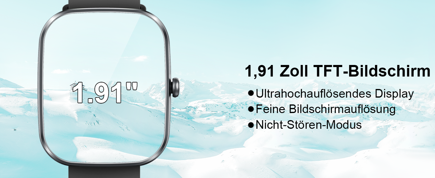 Смарт-годинник унісекс 1.91'' HD Fitness-годинник з Bluetooth, функціями вимірювання пульсу, SpO2, моніторингом сну, 113+ спортивними режимами, водонепроникність IP68 для Android та iOS (Чорний)