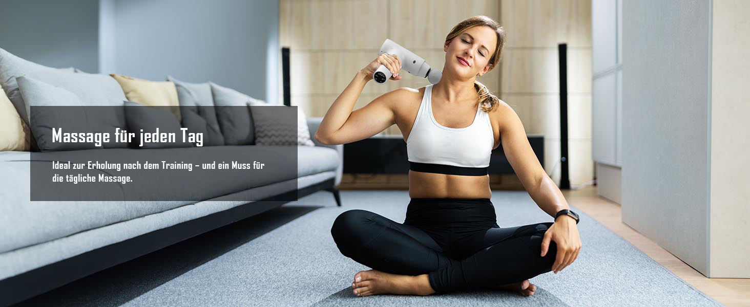Перкусійний масажер Massage Gun з LED-екраном, електричний масажний пістолет для м'язів (20 швидкостей, 9 насадок, білий)