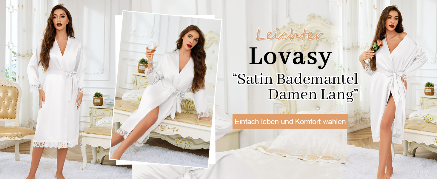 Жіночий халат Lovasy Satin Kimono з мереживом, довгий, колір сіро-зелений, розмір M