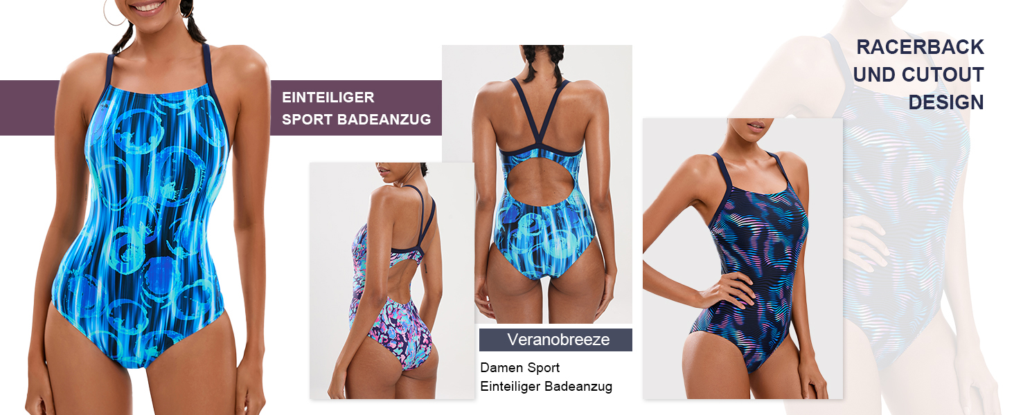 Жіночий спортивний купальник Veranobreeze Racerback чорний, розмір 42, колір Flame Purple