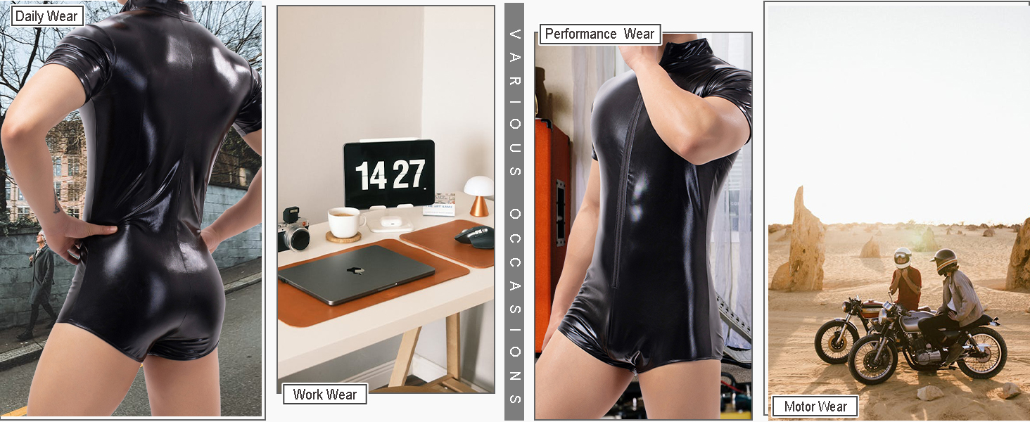 Чоловічі шорти без рукавів QiaTi з блискавкою, з екошкіри, боді з 2 кишенями, чорні, розмір L