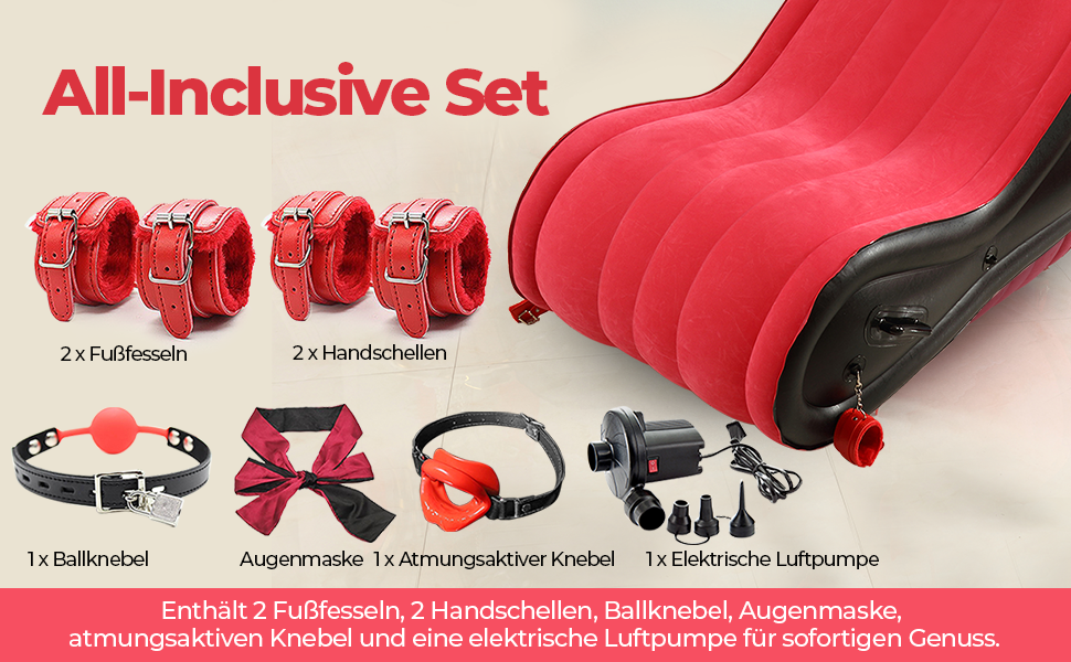 Набір інтимних аксесуарів Sex Möbel: подушка та рампи для еротичних розваг, стілець, пристосування для BDSM, з інтегрованим страподавачем.