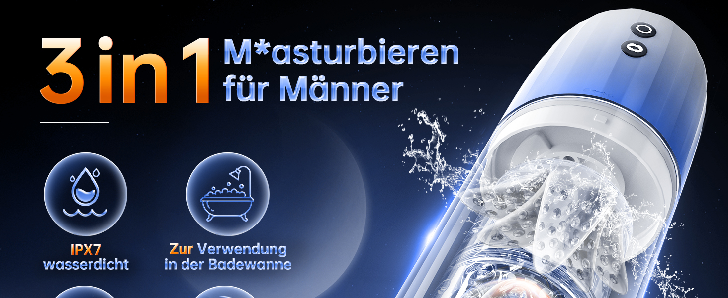Електричний секс-іграшка для чоловіків з 7 режимами всмоктування та 7 режимами обертання, реалістична вагінальна текстура, IPX7, синій