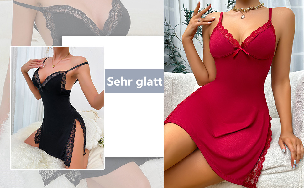 Babydoll для жінок: сексуальна нічна сорочка з вирізами та розрізом, мереживна піжама, чорний колір, розмір S